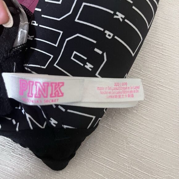 Victoria's Secret PINK Wear Everywhere Wireless Bra Black Monogram 32D - Picture 3 of 6